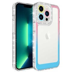iPhone 12 Pro Max Kılıf Simli ve Renk Geçiş Tasarımlı Lens Korumalı Park Kapak