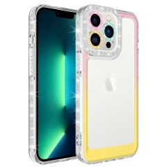 iPhone 12 Pro Max Kılıf Simli ve Renk Geçiş Tasarımlı Lens Korumalı Park Kapak