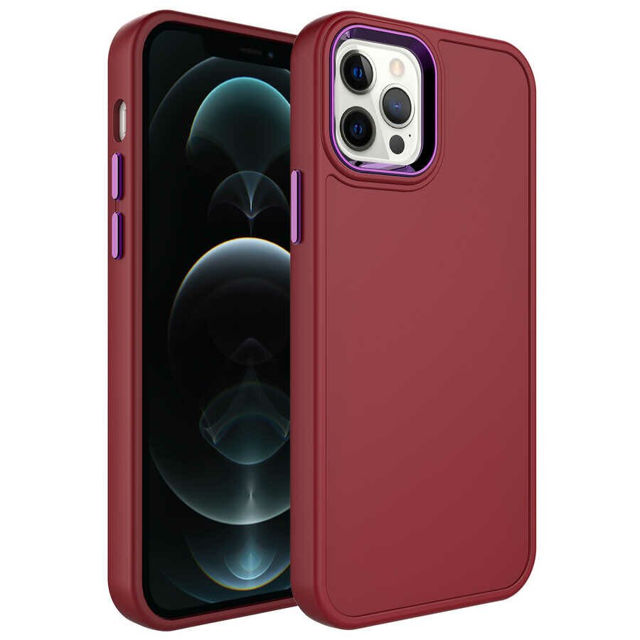 iPhone 12 Pro Max Kılıf Metal Çerçeve ve Buton Tasarımlı Sert Botox Kapak