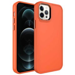 iPhone 12 Pro Max Kılıf Metal Çerçeve ve Buton Tasarımlı Sert Botox Kapak