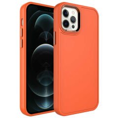 iPhone 12 Pro Max Kılıf Metal Çerçeve ve Buton Tasarımlı Sert Botox Kapak