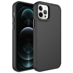 iPhone 12 Pro Max Kılıf Metal Çerçeve ve Buton Tasarımlı Sert Botox Kapak