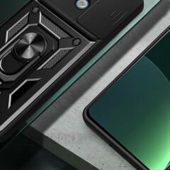 Xiaomi Redmi Note 13 Pro 5G Tank Kılıf Magnetik Standlı Kamera Korumalı Sürgülü Vega Kapak Siyah