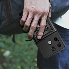 Xiaomi Redmi Note 13 Pro 5G Tank Kılıf Magnetik Standlı Kamera Korumalı Sürgülü Vega Kapak Siyah