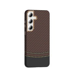 Samsung Galaxy S24 FE Kılıf Kablosuz Şarj Özellikli Karbon Fiber Görünümlü Gros Kapak