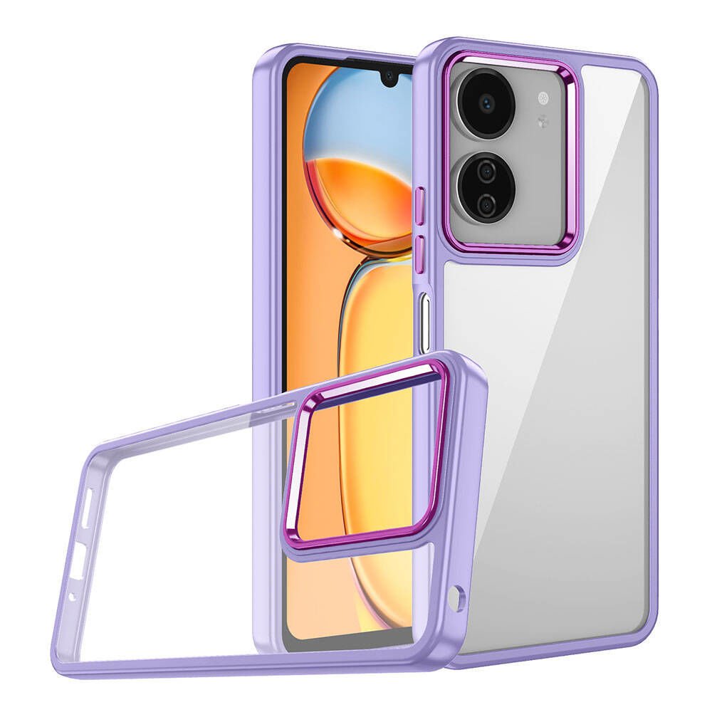 Xiaomi Poco C65 Kamera Çıkıntılı Arkası Şeffaf Köşeleri Parlak Renkli Işlemeli Flora Kapak
