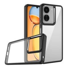 Xiaomi Poco C65 Kamera Çıkıntılı Arkası Şeffaf Köşeleri Parlak Renkli Işlemeli Flora Kapak