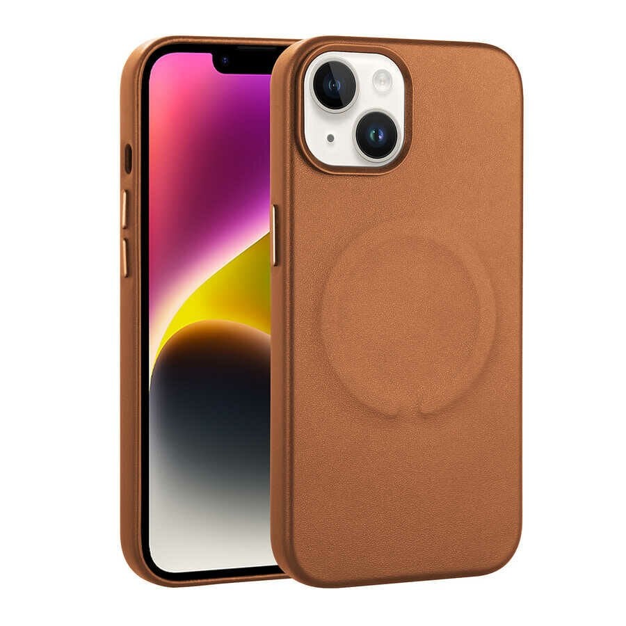iPhone 14 Plus Kılıf PU Deri Magsafe Wireless Şarj Özellikli Derix Kapak
