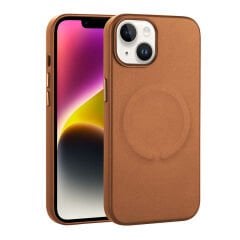 iPhone 14 Plus Kılıf PU Deri Magsafe Wireless Şarj Özellikli Derix Kapak