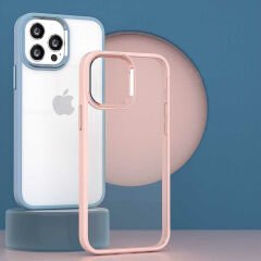 iPhone 14 Kılıf Renkli Silikon Kenarlı Krom Kapak