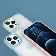 iPhone 14 Kılıf Renkli Silikon Kenarlı Krom Kapak