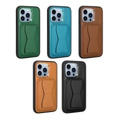 iPhone 13 Pro Kılıf Kartlıklı Standlı ​Pu Deri Memo Kapak