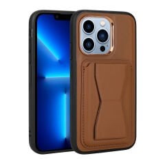 iPhone 13 Pro Kılıf Kartlıklı Standlı ​Pu Deri Memo Kapak