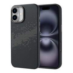 iPhone 16 Plus Kılıf Magsafe Şarj Özellikli Karbon Fiber Tasarımlı Vave Kapak