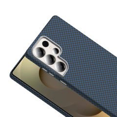 Samsung Galaxy S25 Ultra Kılıf Kablosuz Şarj Özellikli Karbon Fiber Görünümlü Gros Kapak