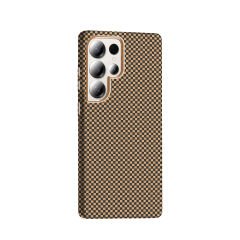 Samsung Galaxy S25 Ultra Kılıf Kablosuz Şarj Özellikli Karbon Fiber Görünümlü Gros Kapak