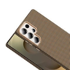 Samsung Galaxy S25 Ultra Kılıf Kablosuz Şarj Özellikli Karbon Fiber Görünümlü Gros Kapak