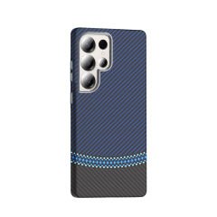 Samsung Galaxy S25 Ultra Kılıf Kablosuz Şarj Özellikli Karbon Fiber Görünümlü Gros Kapak