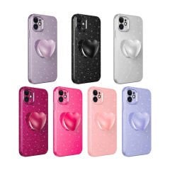 iPhone 11 Kılıf Kamera Korumalı Simli Pop Soketli Lüks Koton Soketli Kapak