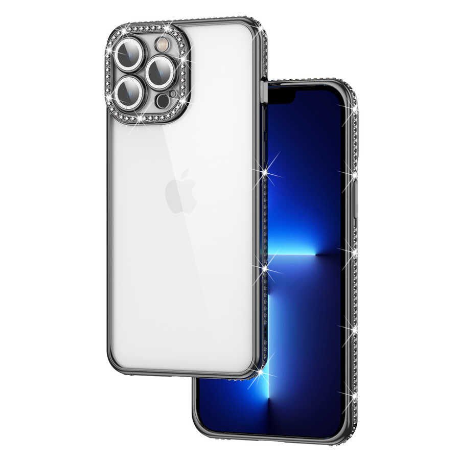 iPhone 12 Pro Kılıf Kamera Korumalı Taşlı Mina Kapak