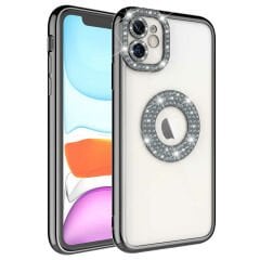 iPhone 11 Kılıf Kamera Korumalı Taş Süslemeli Arkası Şeffaf Asya Kapak