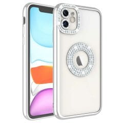 iPhone 11 Kılıf Kamera Korumalı Taş Süslemeli Arkası Şeffaf Asya Kapak