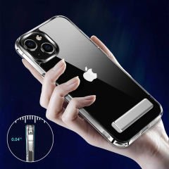 iPhone 14 Kılıf Standlı Şeffaf Silikon L-Stand Kapak