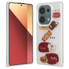 Xiaomi Poco M6 Pro 4G Kılıf Parlayan Simli Kabartma Figürlü Cevze Kapak