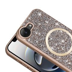 iPhone 16E Kılıf Pırlanta Tasarımlı Kablosuz Şarj Özellikli Mozaik Silikon Kapak