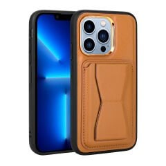 iPhone 12 Pro Kılıf Kartlıklı Standlı ​Pu Deri  Memo Kapak