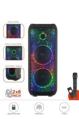 D64 Siyah RGB Ledli Dahili Kablosuz Mikrofon Kumandalı Radyolu Bluetooth Hoparlör Speaker