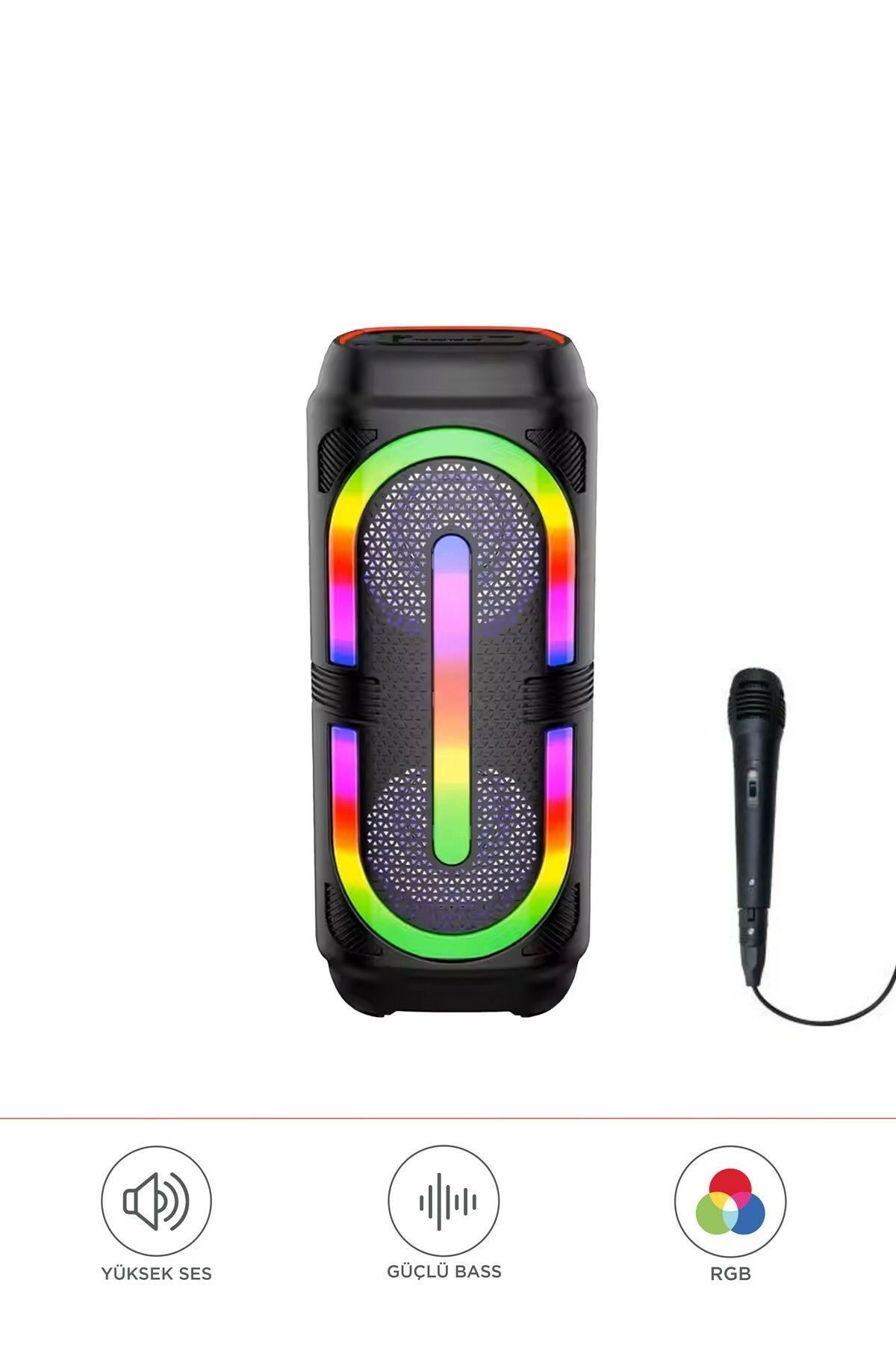 2132 Siyah Mikrofonlu RGB Ledli Taşınabilir Bluetooth Hoparlör Parti Speaker