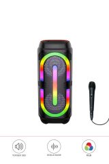 2132 Siyah Mikrofonlu RGB Ledli Taşınabilir Bluetooth Hoparlör Parti Speaker