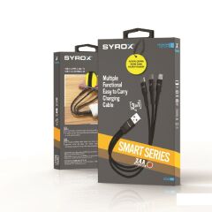Syrox C144 2.4A Hasir 3 in 1 2 x Type-C  1 x Lightnıng İphone  & Data Kablosu