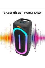 D63 2x8’’ 50 W Güçlü Bass RGB Işıklı Kablosuz Mikrofonlu Fm Bluetooth Hoparlör Speaker
