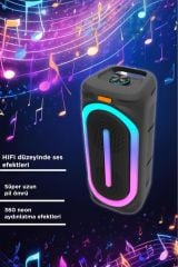 D63 2x8’’ 50 W Güçlü Bass RGB Işıklı Kablosuz Mikrofonlu Fm Bluetooth Hoparlör Speaker