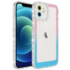 iPhone 11 Kılıf Simli ve Renk Geçiş Tasarımlı Lens Korumalı Park Kapak