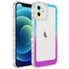 iPhone 11 Kılıf Simli ve Renk Geçiş Tasarımlı Lens Korumalı Park Kapak