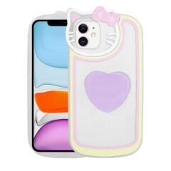 iPhone 12 Kılıf Kedi Figürlü Transparan Pop Soketli Ritmik Kapak