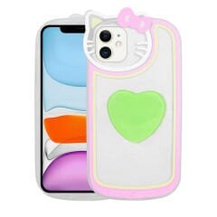 iPhone 12 Kılıf Kedi Figürlü Transparan Pop Soketli Ritmik Kapak