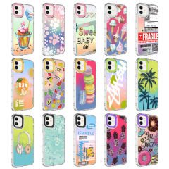 iPhone 12 Kılıf Kamera Korumalı Renkli Desenli Sert Silikon Korn Kapak