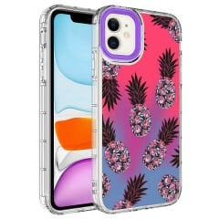 iPhone 12 Kılıf Kamera Korumalı Renkli Desenli Sert Silikon Korn Kapak