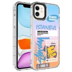 iPhone 12 Kılıf Kamera Korumalı Renkli Desenli Sert Silikon Korn Kapak
