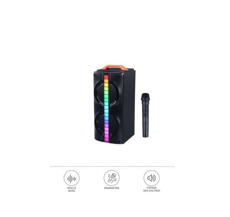 1790 Kablosuz Mikrofonlu RGB Ledli Taşınabilir Bluetooth Hoparlör Parti Speaker