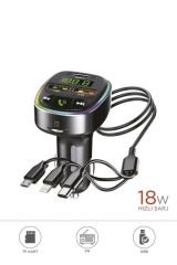G15 FM Transmitter Araç Şarj Cihazı (18W Hızlı Şarj - USB/Type-C/TF Kart Destekli)