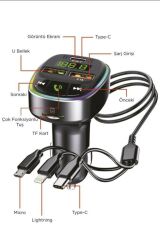 G15 FM Transmitter Araç Şarj Cihazı (18W Hızlı Şarj - USB/Type-C/TF Kart Destekli)
