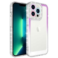 iPhone 13 Pro Kılıf Simli ve Renk Geçiş Tasarımlı Lens Korumalı Park Kapak