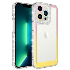 iPhone 13 Pro Kılıf Simli ve Renk Geçiş Tasarımlı Lens Korumalı Park Kapak