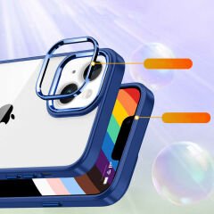 iPhone 14 Plus Kılıf Kamera Çıkıntılı Arkası Şeffaf Köşeleri Parlak Renkli Işlemeli Flora Kapak