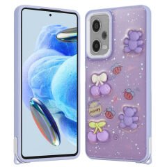 Xiaomi Redmi Note 12 Pro Plus 5G Kılıf Parlayan Simli Kabartma Figürlü Cevze Kapak